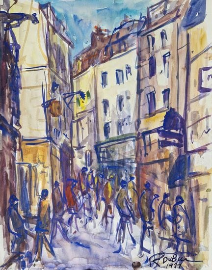 "Roland DUBUC (1924-1998) Rue animée à Rouen, 1971
