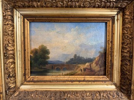 Scuola del XIX secolo. Paesaggio animato. Olio su 