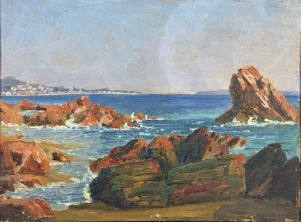 A JOHANNET . Vue de Cannes. Huile sur panneau sign