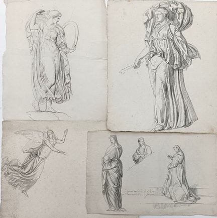 Cornelis Cels (1778-1859) – Set di 4 disegni «Stud
