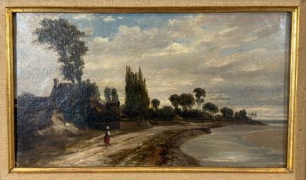 Scuola del XIX secolo. Paesaggio lungo il fiume. O