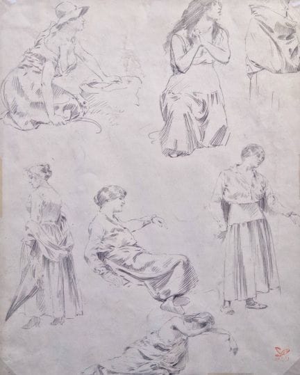 "LÉON LEBÈGUE (1863-1944) Étude de femmes. Dessin 