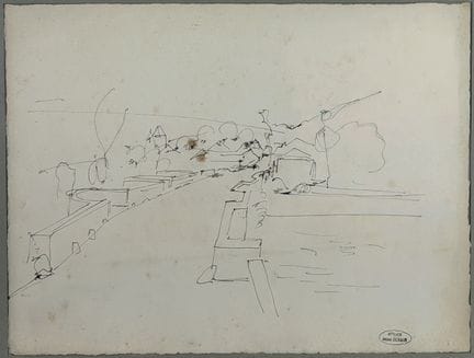 André DERAIN (1880-1954).  Vue de pont. Dessin à l