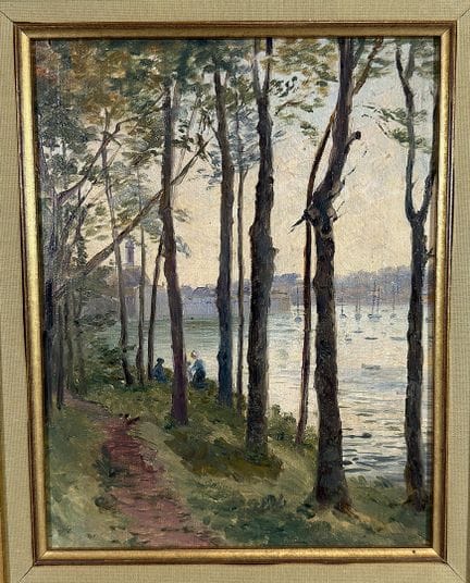 Lucie LEMONNIER. Alberi in riva al mare. Olio su t