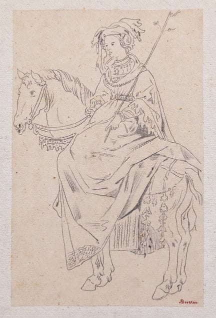 "ACHILLE DEVÉRIA (1800-1857) Femme en costume médi