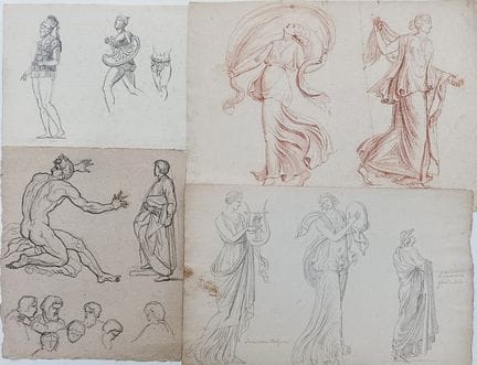 Cornelis Cels (1778-1859) – Set di 4 disegni «Stud