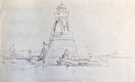 "Eugène LE POITTEVIN (1806-1870) Barque devant le 