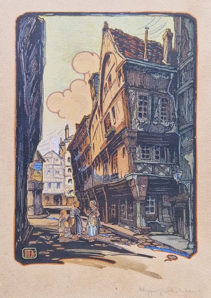 "Hippolyte MADELAINE (1871-1966) Rue animée à Roue