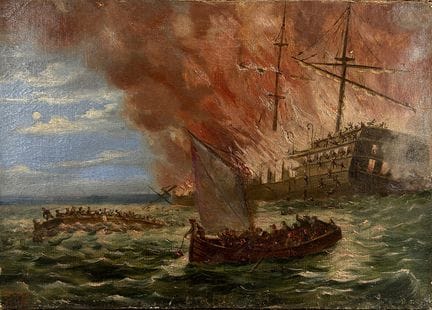 GALOPIN. Scena di naufragio. Olio su tela, firmato