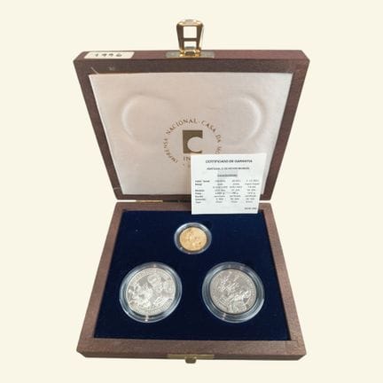 葡萄牙与新大陆 面值200 ECU的916.6/1000纯度金币，重量为8.465克， 面值25 E