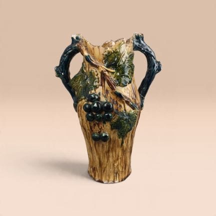 JUG WITH HANDLES Molded and polychrome ceramic fro