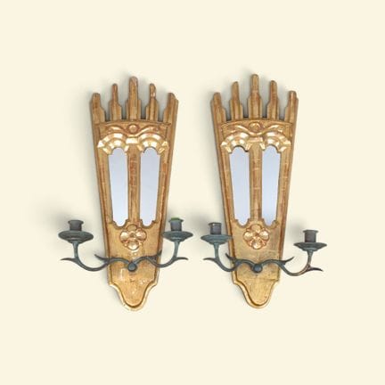 PAIR OF WALL SCONCES Wall sconces made of carved w