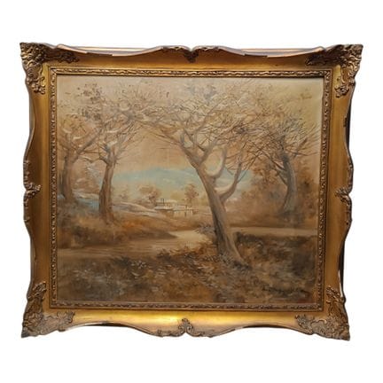 LANDSCAPE WITH A RIVER Oil painting on canvas. Sig
