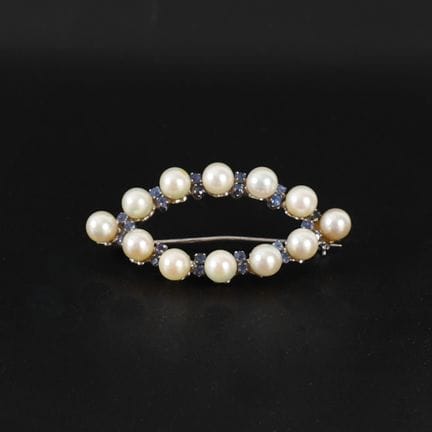ELEGANT SILVER BROOCH SET WITH SAPPHIRES AND WHITE