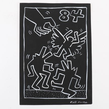 作品 "METRO SERIES"，取材于基思-哈林（1958-1990 年）
纸上混合媒介。右下方