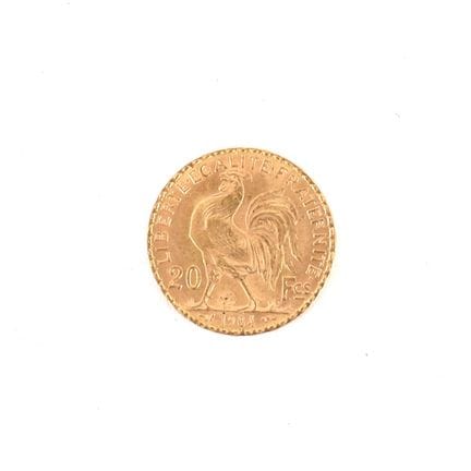 20-FRANC GOLD COIN WITH ROOSTER, 1904
Obverse: Rig