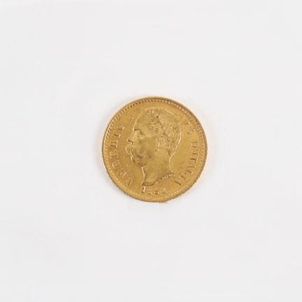 20 LIRE GOLD COIN, UMBERTO I, 1882
Obverse: Bust o