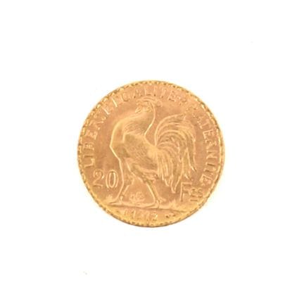 20-FRANC GOLD COIN WITH ROOSTER, 1912
Obverse: Rig