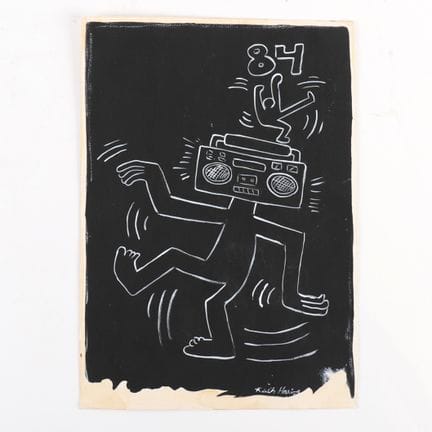 作品《地铁系列》，取材自基思·哈林（1958-1990）
纸本综合材料。右下角有“Keith Har