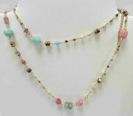 GOLD-PLATED METAL LONG NECKLACE WITH COLORFUL SEMI