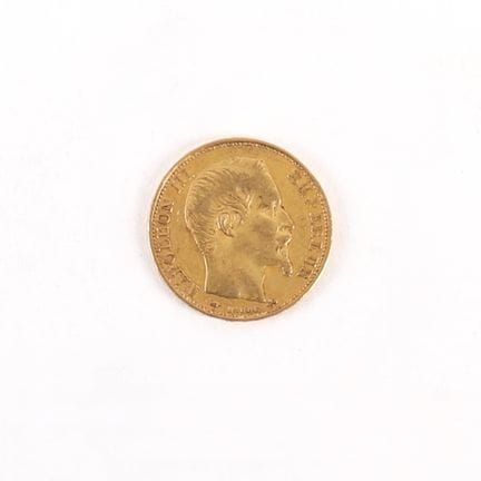 20 FRANCS NAPOLEON III GOLD COIN, 1857
Obverse: Po