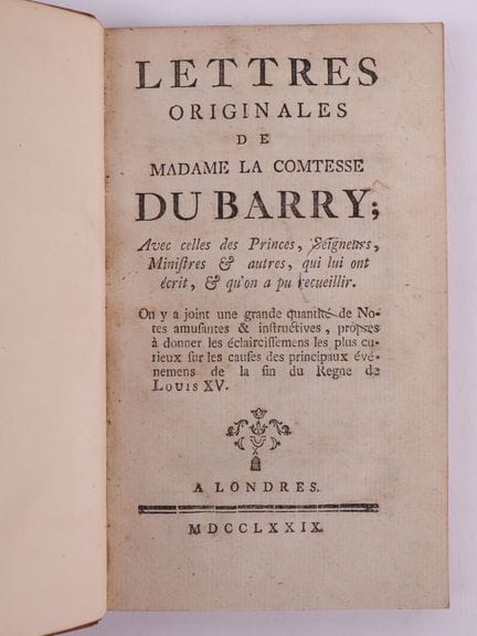 BARRY (Jeanne Bécu, Countess of)

Original Letters