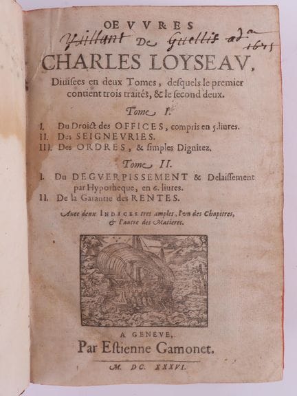 [LAW] LOYSEAU (Charles).
Works.

2 large quarto vo