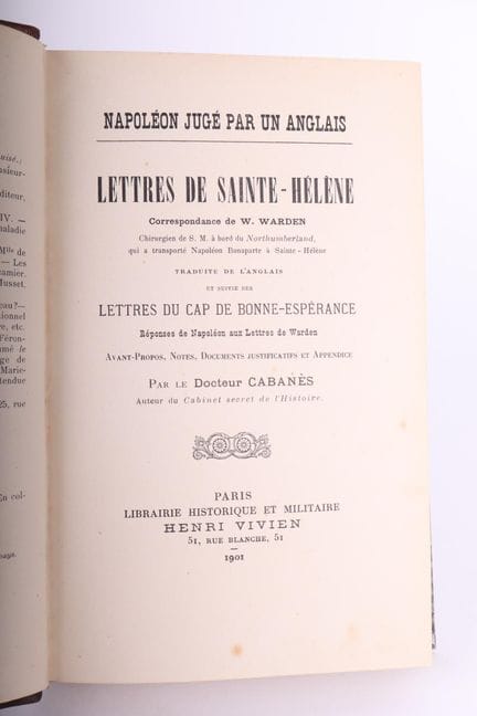 WARDEN (William).
Napoléon jugé par un anglais. Le