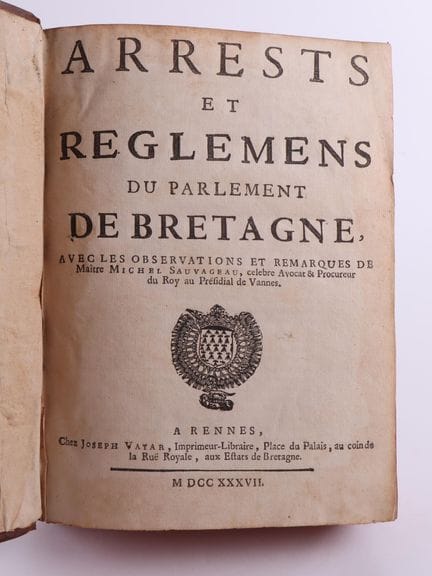 *[COÛTUMES DE BRETAGNE] SAUVAGEAU (Michel).
Arrest