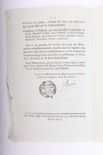 *[ANTILLES].
RETABLISSEMENT DE L’ESCLAVAGE.
Loi re
