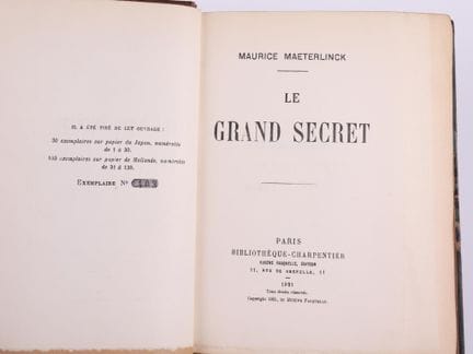 MAETERLINCK (Maurice).
Le grand secret.
1 volume i