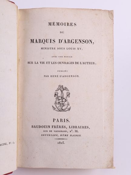 ARGENSON (Marquis d’).
Mémoires.
1 volume gd in-8 
