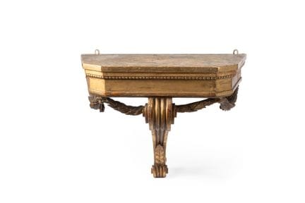 Consolle da parete in legno intagliato e dorato, p