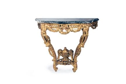 Console in legno intagliato e dorato con piano in 