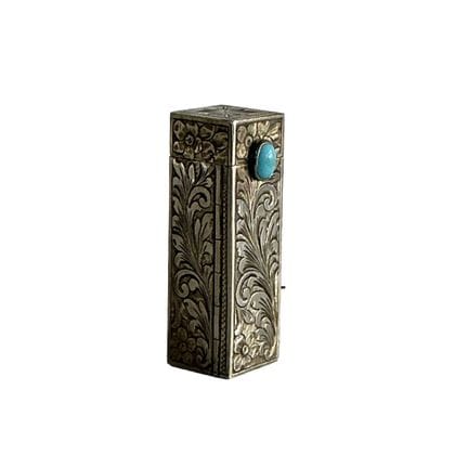 Porte-rouge à lèvres en argent avec turquoise Port