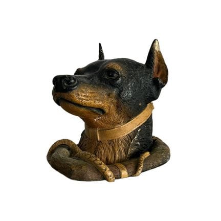 Tintenfass in Form eines Hundekopfes aus polychrom