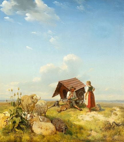 Schäfer und junge Magd im Gespräch   Eberle, Rober