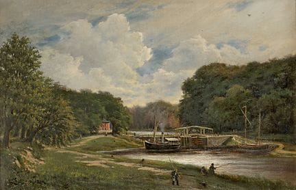 Fischer an der Schleuse   Lohse, Adolf 1829 Hambur