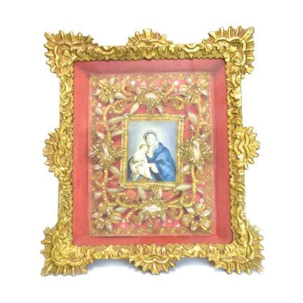 Ein Paar Klosterarbeiten Gouachen mit der Madonna 