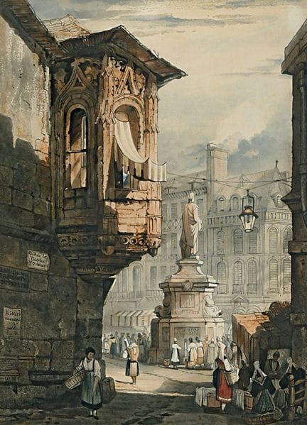 Blick auf die Fontaine de la Pucelle in Rouen   Un