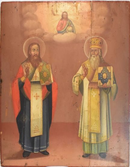 Ikone: Zwei Heilige   Russland 19./20. Jh. Tempera