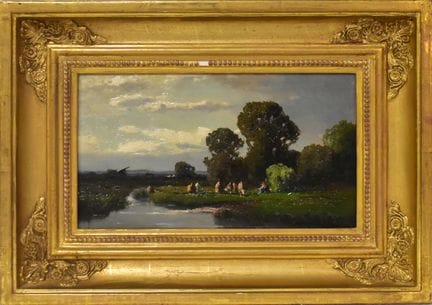 Hirtin mit Kühen am Wasser   Mühlbeck, Josef 1878 