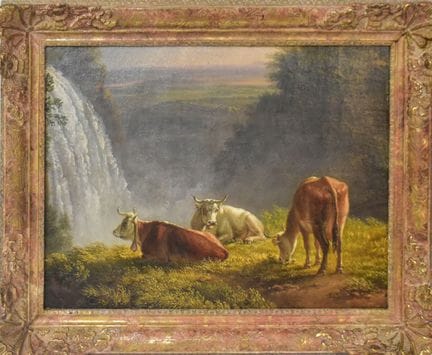 Kühe am Wasserfall   Unbekannt 19./20. Jh. Öl/Lein