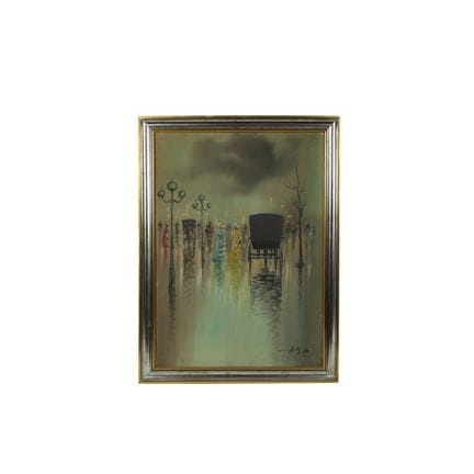 布面油画，描绘巴黎街景，署名A. Mike，装裱于镀金和镀银的木框内。法国，20世纪，画作尺寸：高7