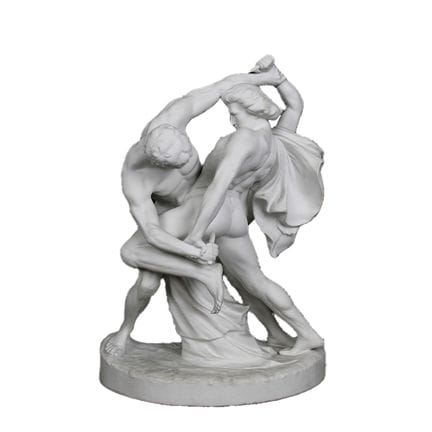 SKULPTUR aus Biskuitporzellan, die Ringer mit Schi
