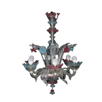小型吊灯，采用彩色穆拉诺玻璃制成，6盏灯，威尼斯，20世纪初，高75厘米×宽57厘米