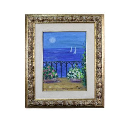 普拉蒂 布面综合材料画 《海边阳台》  38 × 28 厘米
