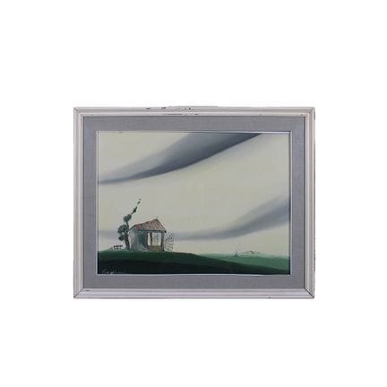 维尔迪罗西 油画布，描绘风景与房屋，左下角签名，装裱于白色漆面木框内，意大利，20世纪，画作尺寸：高
