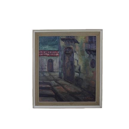 布面油画，描绘乡村一角，签名模糊，装裱于白色漆面木框内，意大利，1972年，画作尺寸：高80厘米×宽
