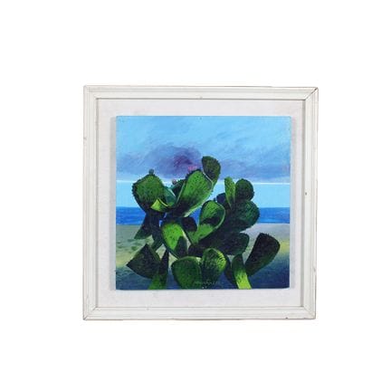 G. MARTORELLI  布面油画，描绘了带有仙人掌的海景，装裱在白色漆面木框内，画面底部中央及